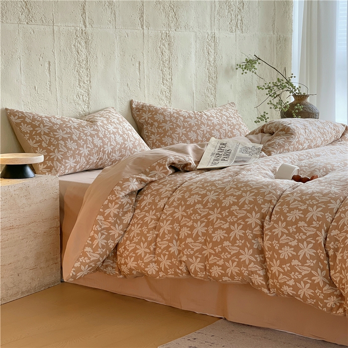 91家纺网 家纺一手货源 找家纺 佰亿莱 2026新款棉麻双层纱四件套 茉莉-卡其