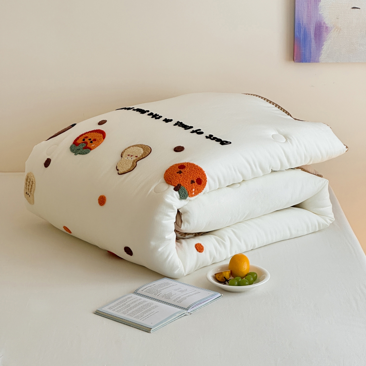 91家纺网 家纺一手货源 找家纺 一加一 2025新款全棉双层皱皱纱毛巾绣抗菌大豆被芯 甜甜小丸子