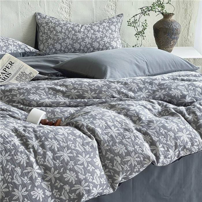 91家纺网 家纺一手货源 找家纺 佰亿莱 2026新款棉麻双层纱四件套 茉莉-深灰