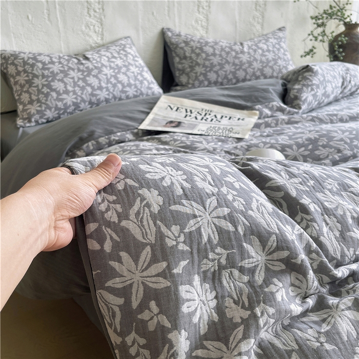 91家纺网 家纺一手货源 找家纺 佰亿莱 2026新款棉麻双层纱四件套 茉莉-深灰