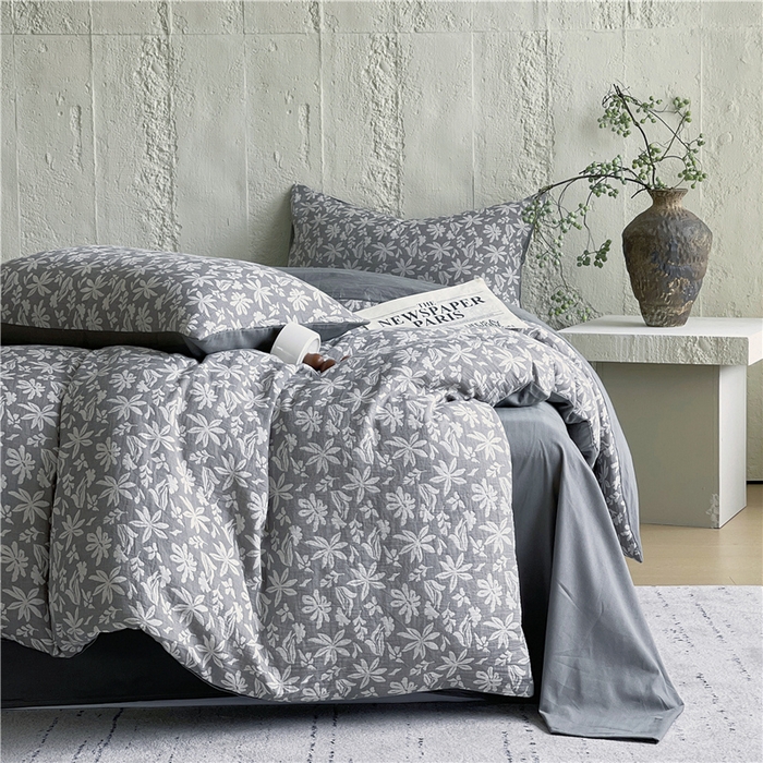 91家纺网 家纺一手货源 找家纺 佰亿莱 2026新款棉麻双层纱四件套 茉莉-深灰