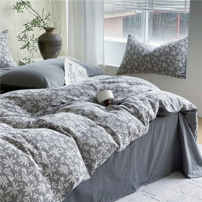 91家纺网 家纺一手货源 找家纺 佰亿莱 2026新款棉麻双层纱四件套 茉莉-深灰