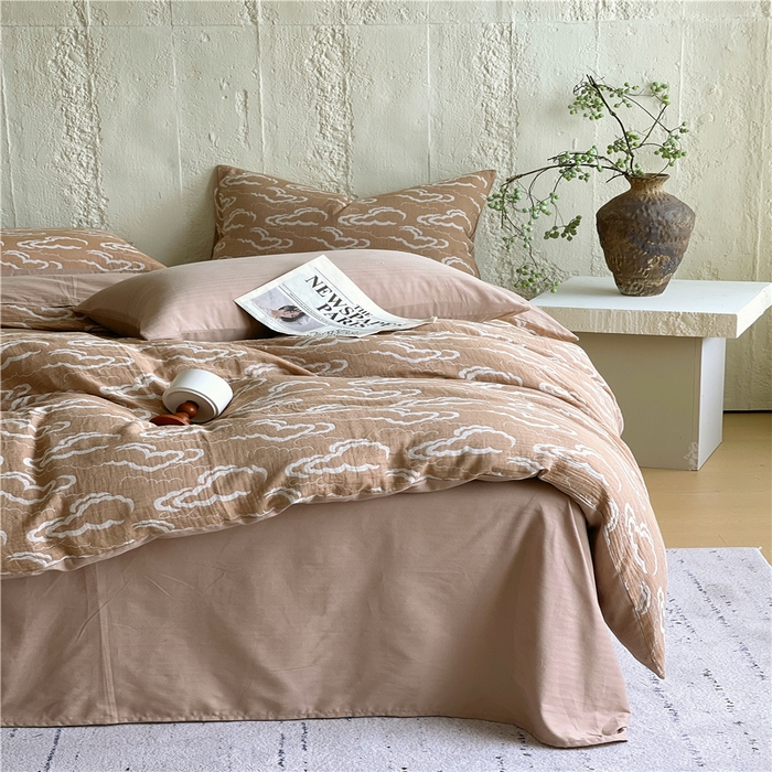 91家纺网 家纺一手货源 找家纺 佰亿莱 2026新款棉麻双层纱四件套 云海