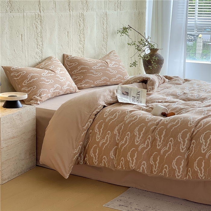 91家纺网 家纺一手货源 找家纺 佰亿莱 2026新款棉麻双层纱四件套 云海