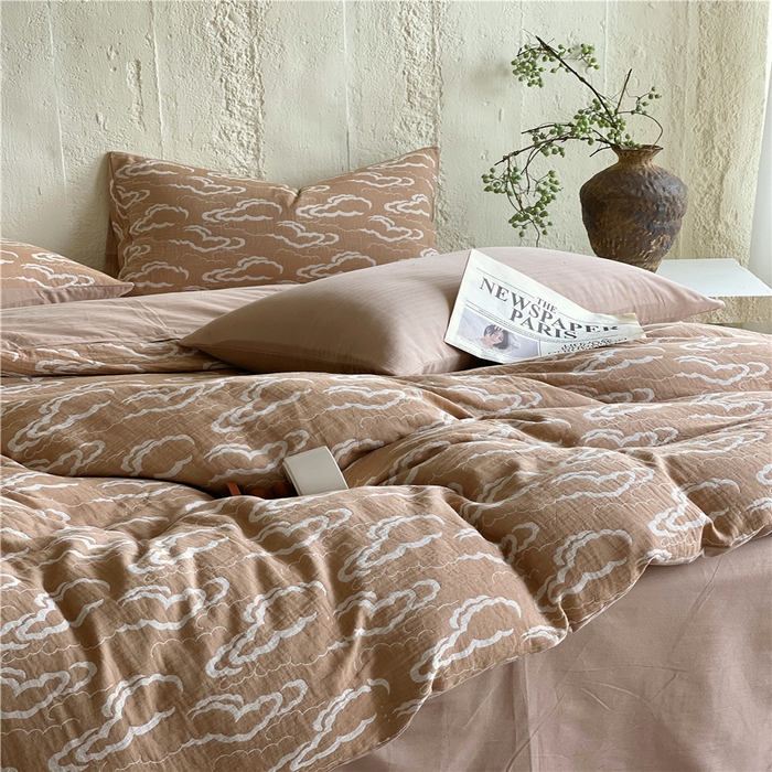 91家纺网 家纺一手货源 找家纺 佰亿莱 2026新款棉麻双层纱四件套 云海