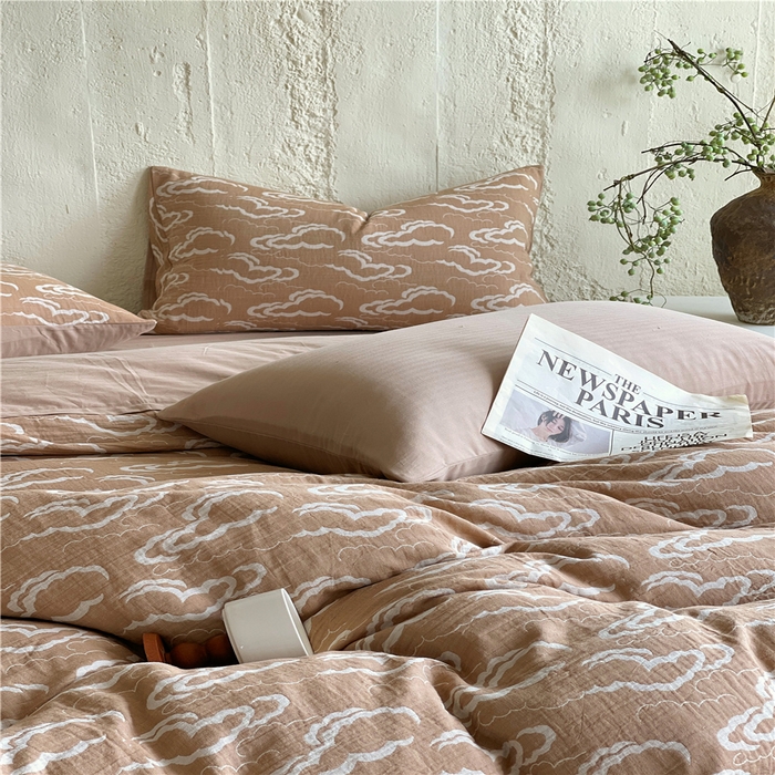 91家纺网 家纺一手货源 找家纺 佰亿莱 2026新款棉麻双层纱四件套 云海