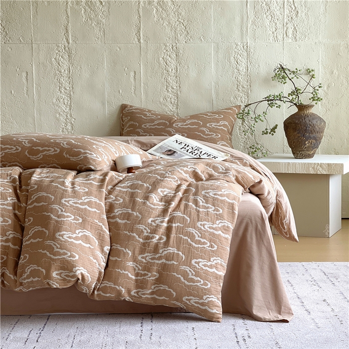 91家纺网 家纺一手货源 找家纺 佰亿莱 2026新款棉麻双层纱四件套 云海