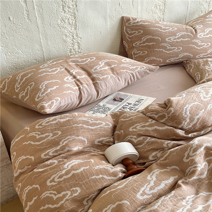 91家纺网 家纺一手货源 找家纺 佰亿莱 2026新款棉麻双层纱四件套 云海