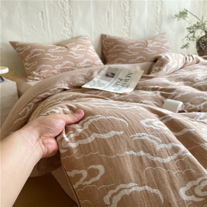 91家纺网 家纺一手货源 找家纺 佰亿莱 2026新款棉麻双层纱四件套 云海