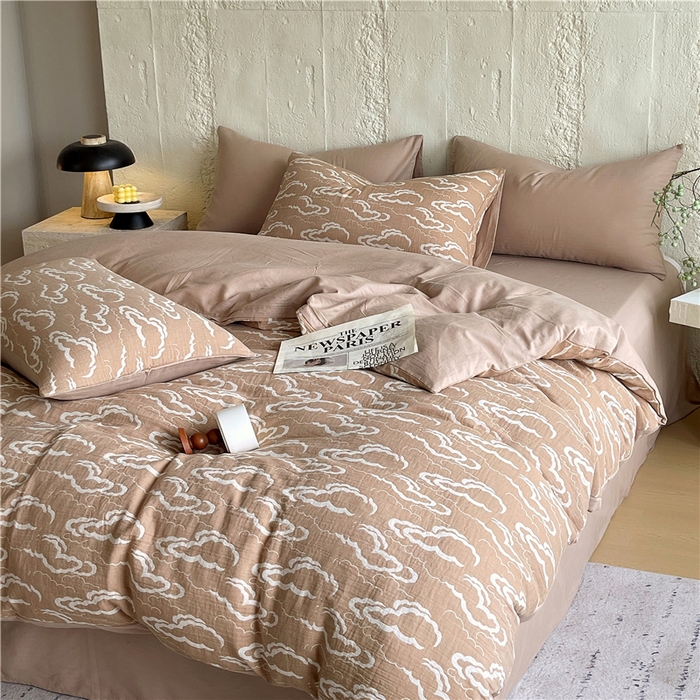 91家纺网 家纺一手货源 找家纺 佰亿莱 2026新款棉麻双层纱四件套 云海