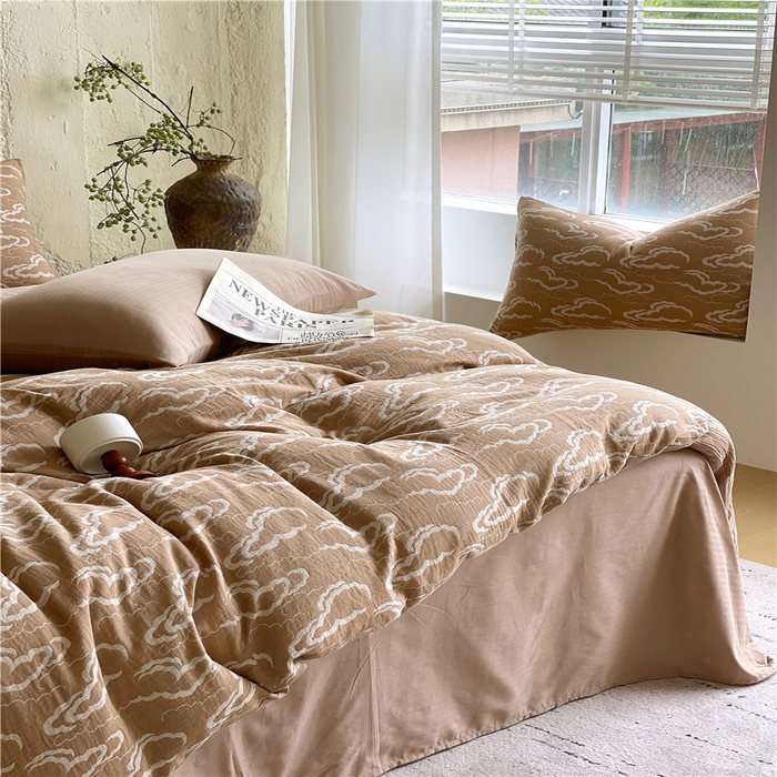 91家纺网 家纺一手货源 找家纺 佰亿莱 2026新款棉麻双层纱四件套 云海