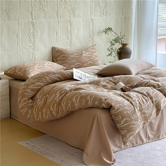 91家纺网 家纺一手货源 找家纺 佰亿莱 2026新款棉麻双层纱四件套 云海