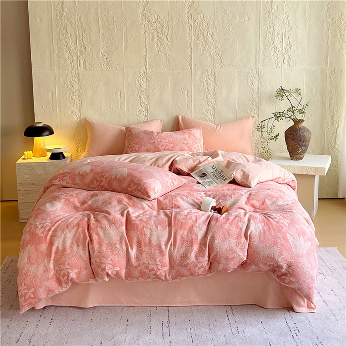 佰亿莱 2026新款棉麻双层纱四件套 云木林-粉