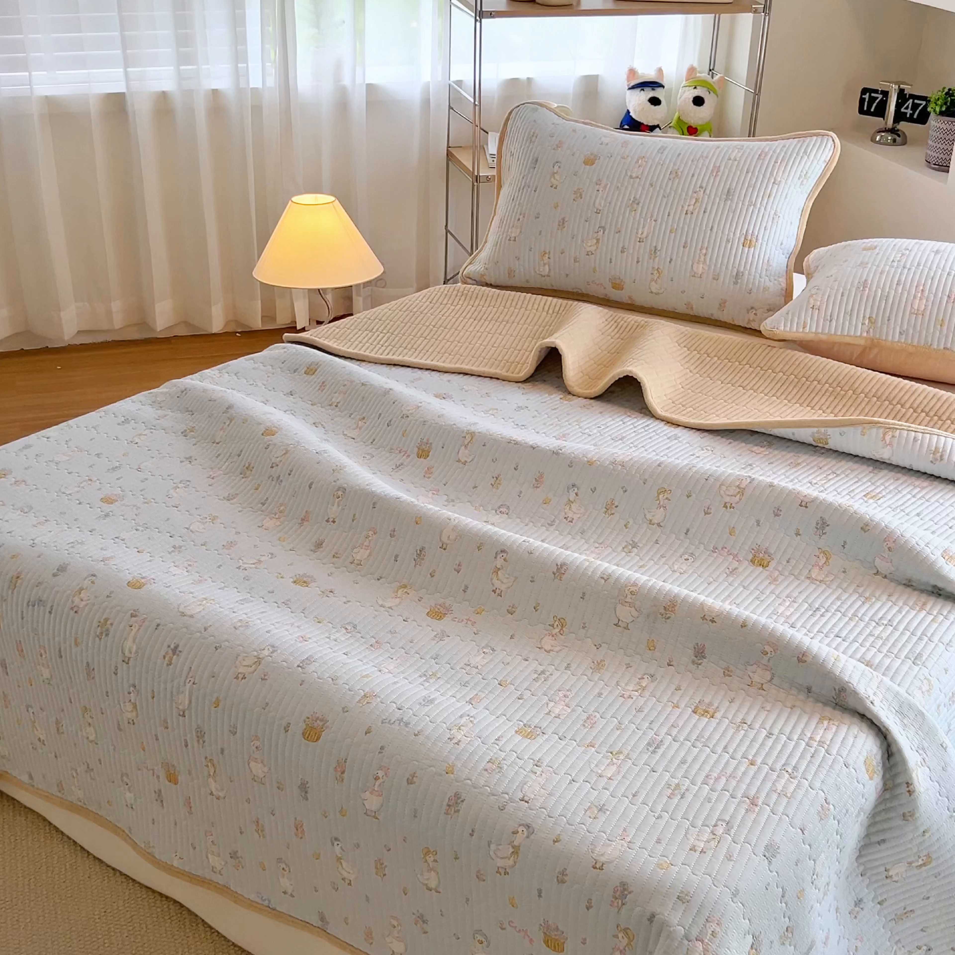 91家纺网 家纺一手货源 找家纺 X猫先生 2025新品棉加绒床盖一面全棉一面牛奶绒床盖炕盖加厚床单床垫四季款 萌萌鸭（A棉B绒）