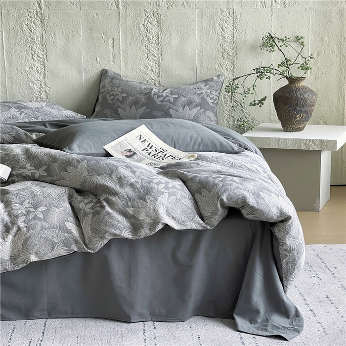 91家纺网 家纺一手货源 找家纺 佰亿莱 2026新款棉麻双层纱四件套 云木林-灰