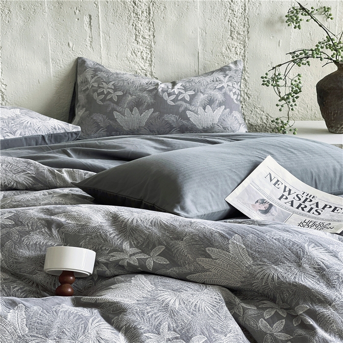 91家纺网 家纺一手货源 找家纺 佰亿莱 2026新款棉麻双层纱四件套 云木林-灰