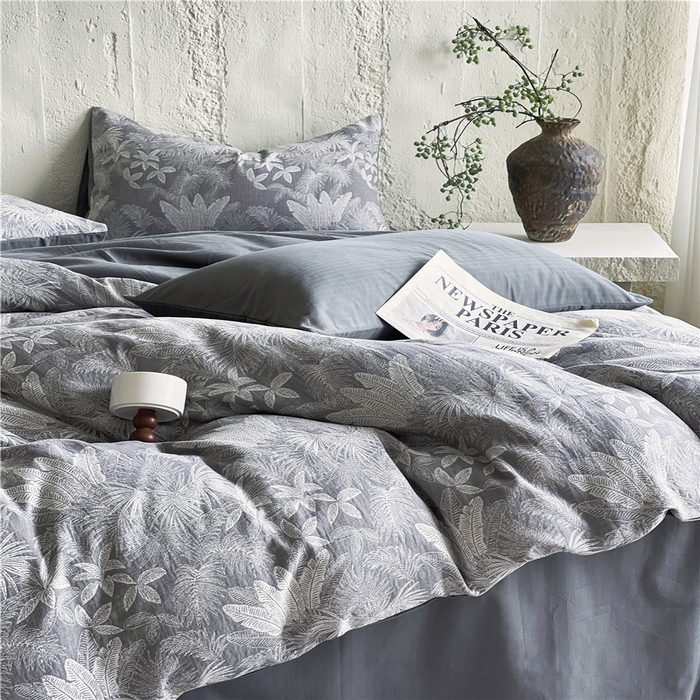 91家纺网 家纺一手货源 找家纺 佰亿莱 2026新款棉麻双层纱四件套 云木林-灰