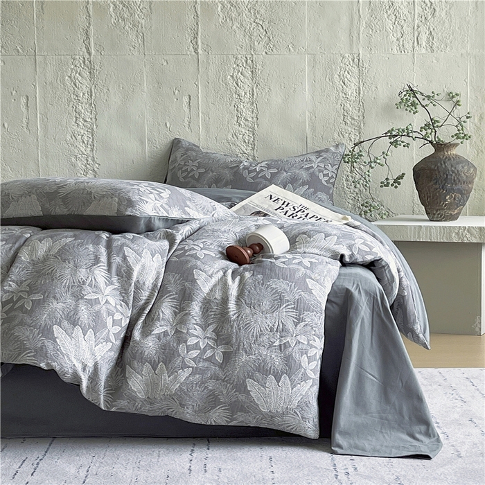 91家纺网 家纺一手货源 找家纺 佰亿莱 2026新款棉麻双层纱四件套 云木林-灰