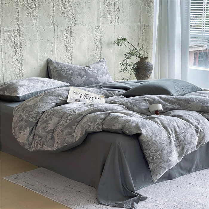 91家纺网 家纺一手货源 找家纺 佰亿莱 2026新款棉麻双层纱四件套 云木林-灰