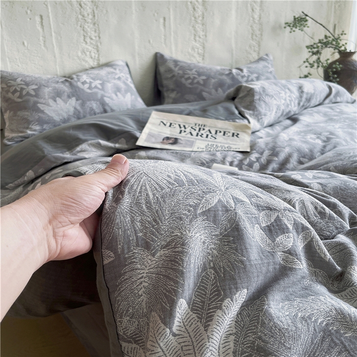 91家纺网 家纺一手货源 找家纺 佰亿莱 2026新款棉麻双层纱四件套 云木林-灰