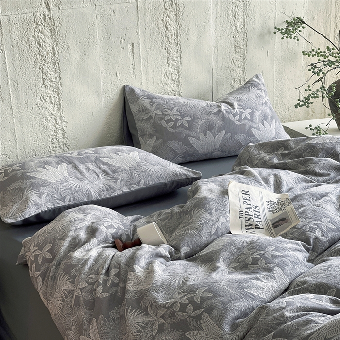 91家纺网 家纺一手货源 找家纺 佰亿莱 2026新款棉麻双层纱四件套 云木林-灰