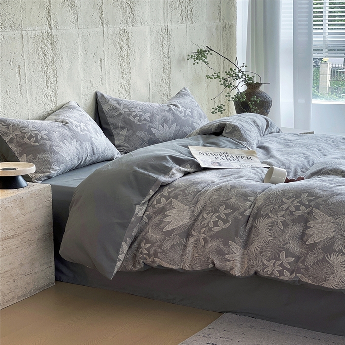 91家纺网 家纺一手货源 找家纺 佰亿莱 2026新款棉麻双层纱四件套 云木林-灰