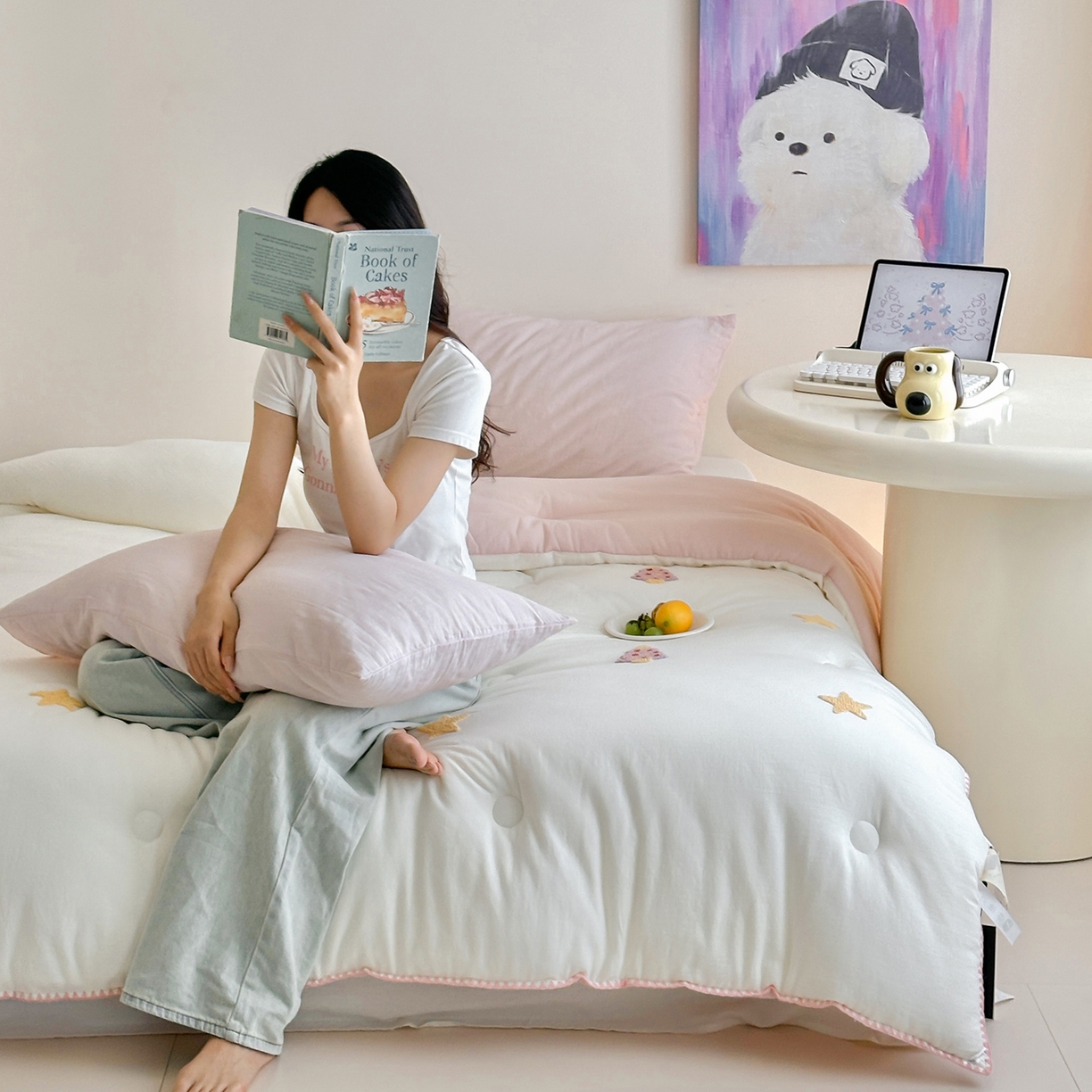 91家纺网 家纺一手货源 找家纺 一加一 2025新款全棉双层皱皱纱毛巾绣抗菌大豆被芯 星愿树