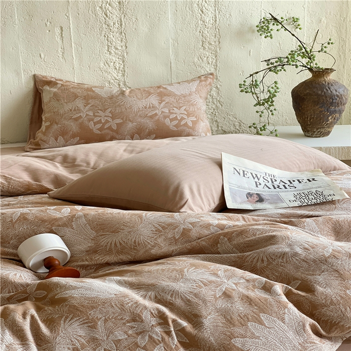 91家纺网 家纺一手货源 找家纺 佰亿莱 2026新款棉麻双层纱四件套 云木林-奶咖