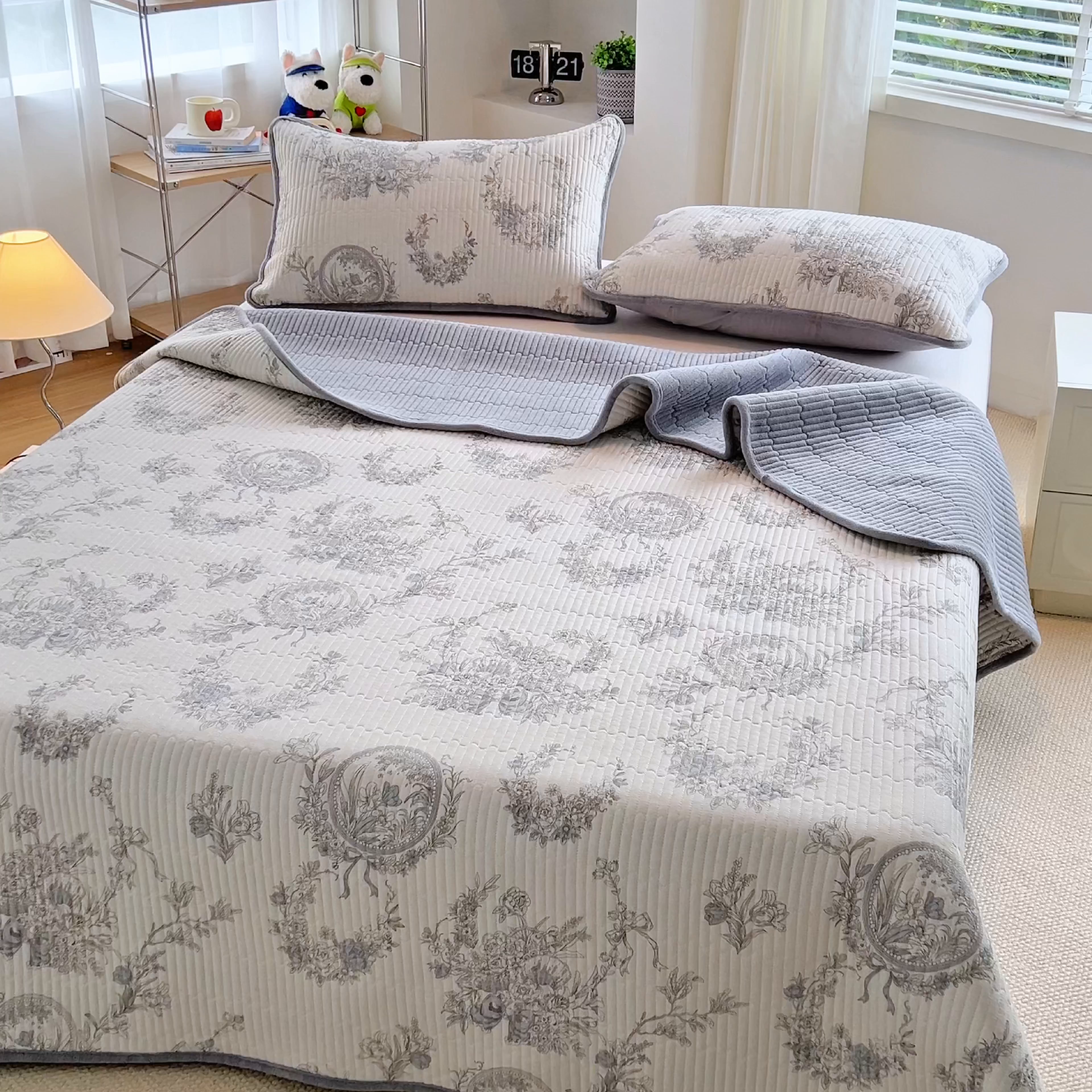 91家纺网 家纺一手货源 找家纺 X猫先生 2025新品棉加绒床盖一面全棉一面牛奶绒床盖炕盖加厚床单床垫四季款 莫奈花园（A棉B绒）