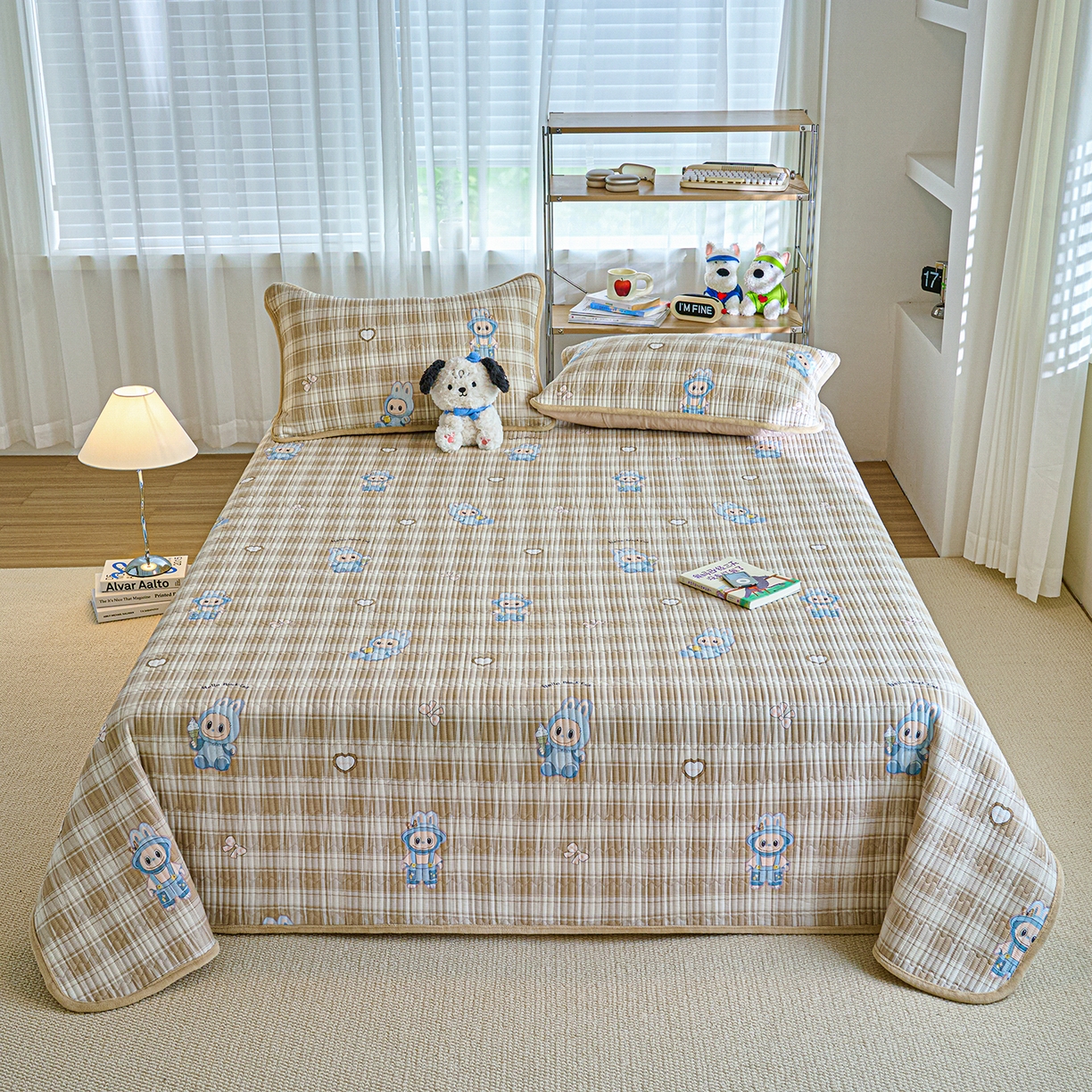 91家纺网 家纺一手货源 找家纺 X猫先生 2025新品棉加绒床盖一面全棉一面牛奶绒床盖炕盖加厚床单床垫四季款 拉布兔兔（A棉B绒）