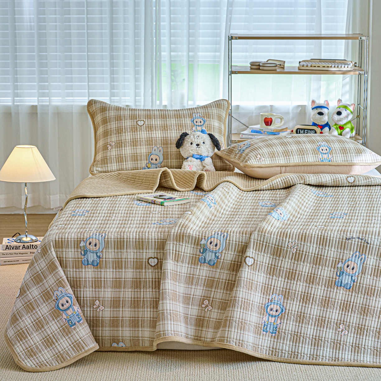 91家纺网 家纺一手货源 找家纺 X猫先生 2025新品棉加绒床盖一面全棉一面牛奶绒床盖炕盖加厚床单床垫四季款 拉布兔兔（A棉B绒）