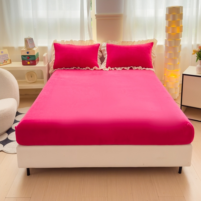 睡美人 2025新款亲肤舒适牛奶绒单品系列单床笠单品床笠单件床笠 酒红色