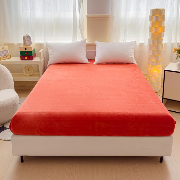 睡美人 2025新款亲肤舒适牛奶绒单品系列单床笠单品床笠单件床笠 阳光橙