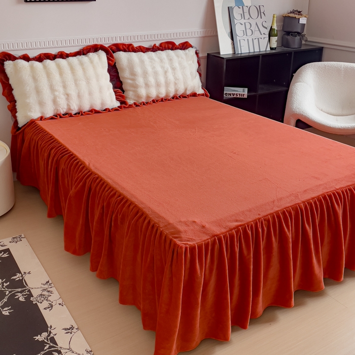 睡美人 2025新款亲肤舒适牛奶绒单品系列单床裙单品床裙单件床裙 阳光橙