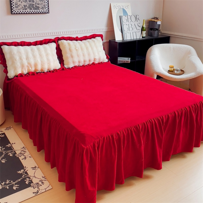 睡美人 2025新款亲肤舒适牛奶绒单品系列单床裙单品床裙单件床裙 大红色