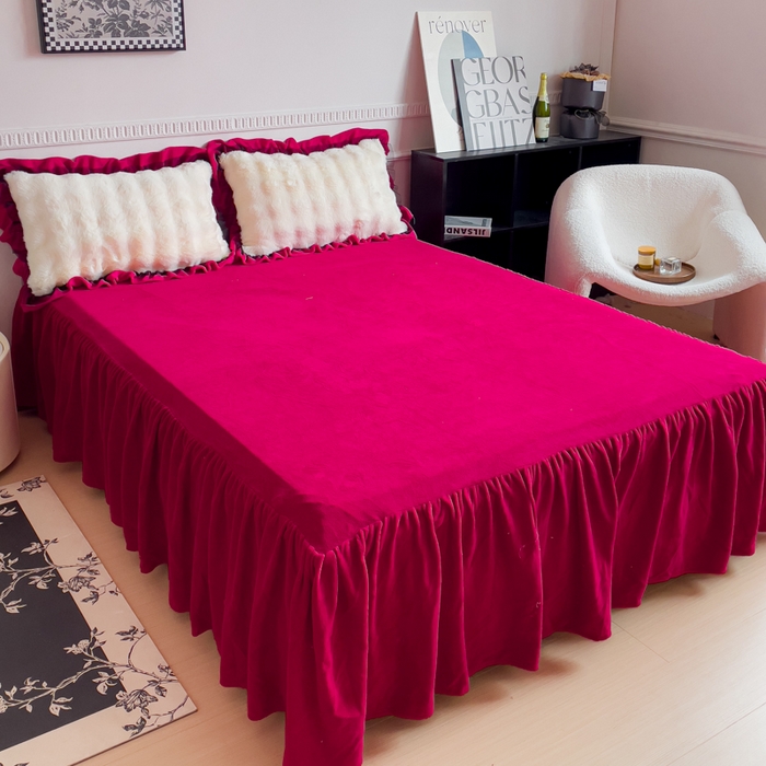 睡美人 2025新款亲肤舒适牛奶绒单品系列单床裙单品床裙单件床裙 酒红色