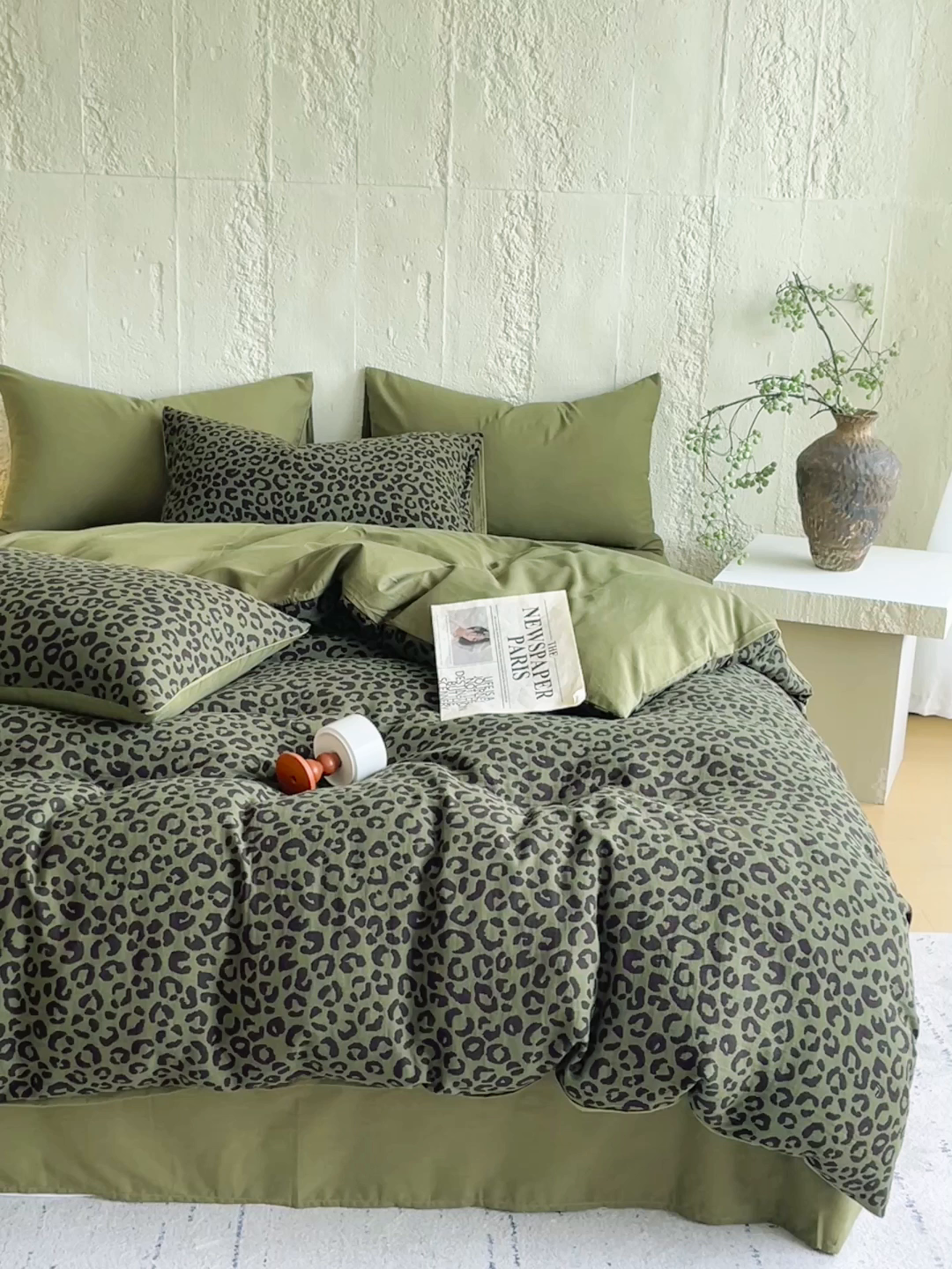 91家纺网 家纺一手货源 找家纺 佰亿莱 2026新款棉麻双层纱四件套 豹纹