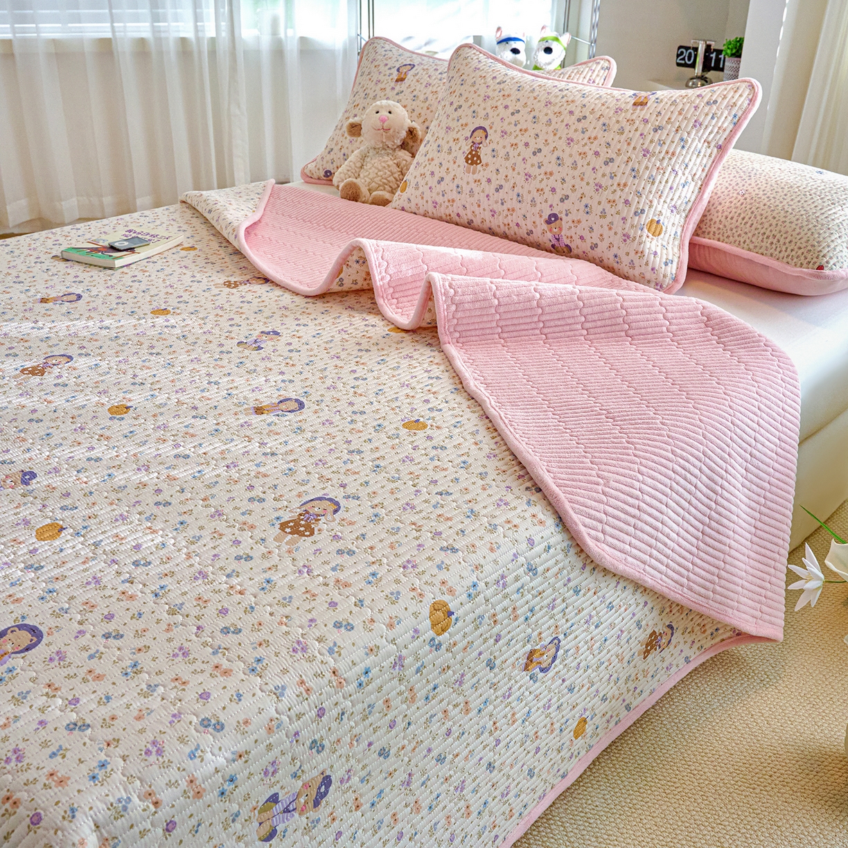 91家纺网 家纺一手货源 找家纺 X猫先生 2025新品棉加绒床盖一面全棉一面牛奶绒床盖炕盖加厚床单床垫四季款 花田囡囡（A棉B绒）