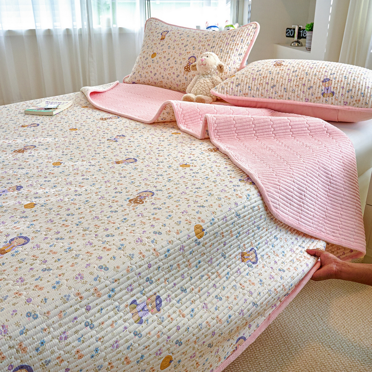 91家纺网 家纺一手货源 找家纺 X猫先生 2025新品棉加绒床盖一面全棉一面牛奶绒床盖炕盖加厚床单床垫四季款 花田囡囡（A棉B绒）