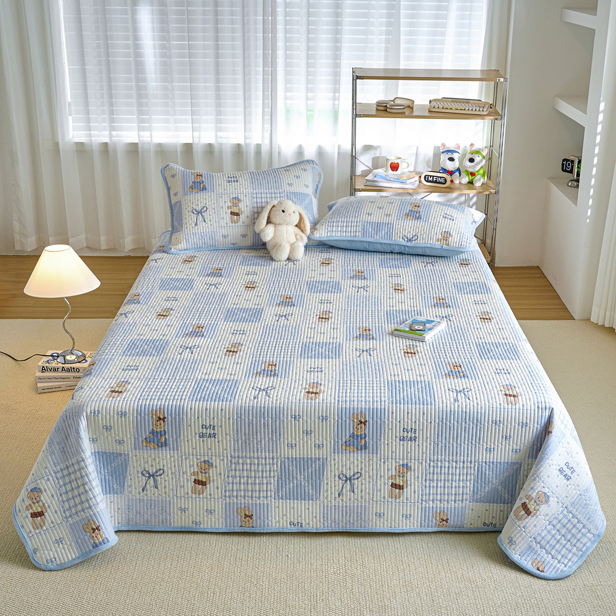 91家纺网 家纺一手货源 找家纺 X猫先生 2025新品棉加绒床盖一面全棉一面牛奶绒床盖炕盖加厚床单床垫四季款 蓝格童话（A棉B绒）