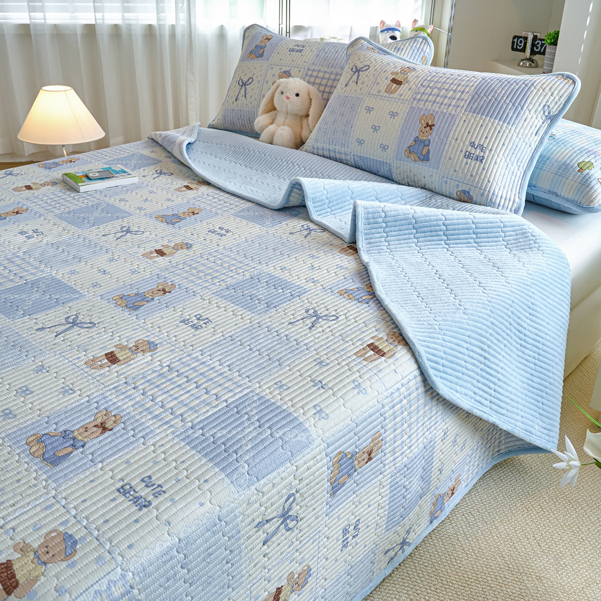 91家纺网 家纺一手货源 找家纺 X猫先生 2025新品棉加绒床盖一面全棉一面牛奶绒床盖炕盖加厚床单床垫四季款 蓝格童话（A棉B绒）