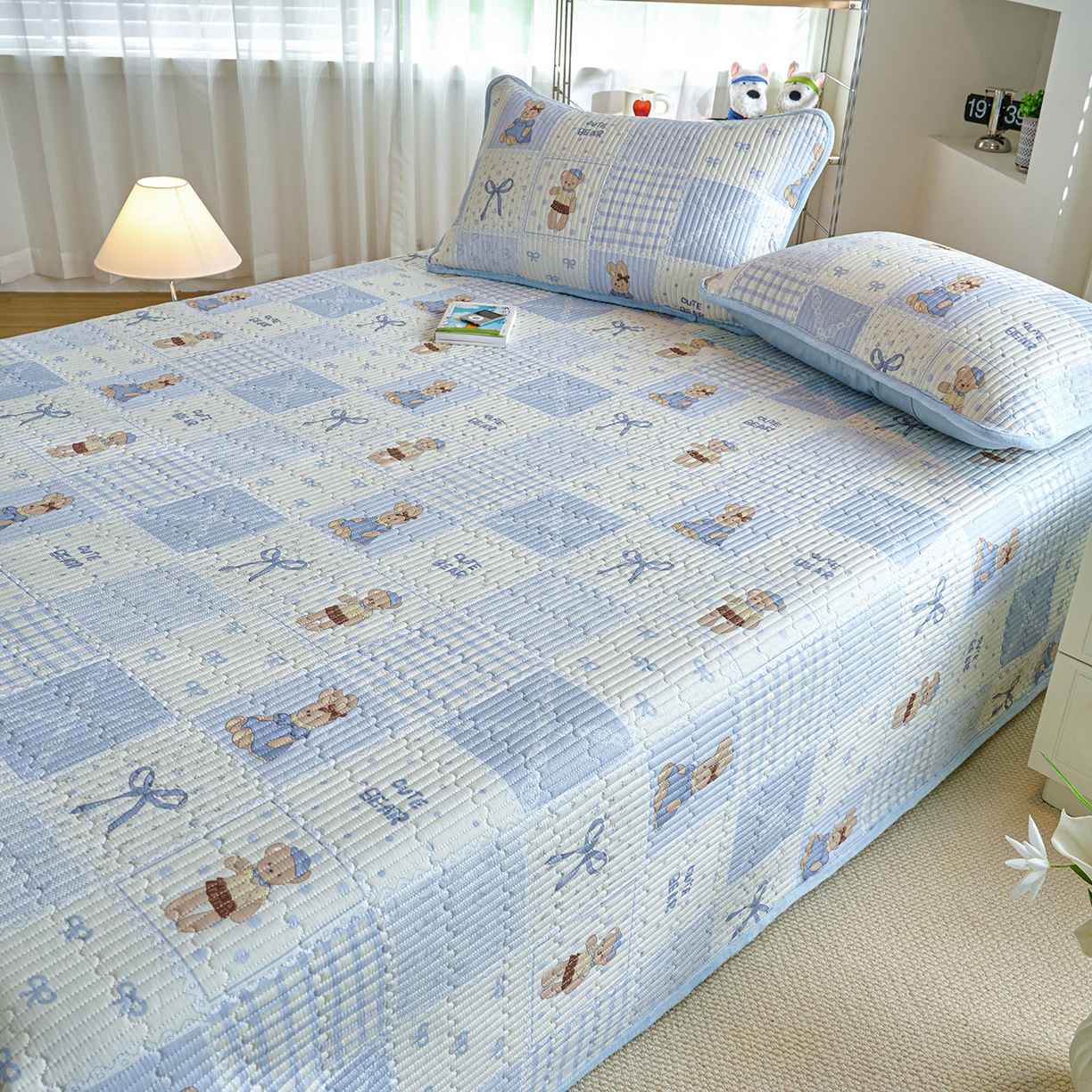 91家纺网 家纺一手货源 找家纺 X猫先生 2025新品棉加绒床盖一面全棉一面牛奶绒床盖炕盖加厚床单床垫四季款 蓝格童话（A棉B绒）