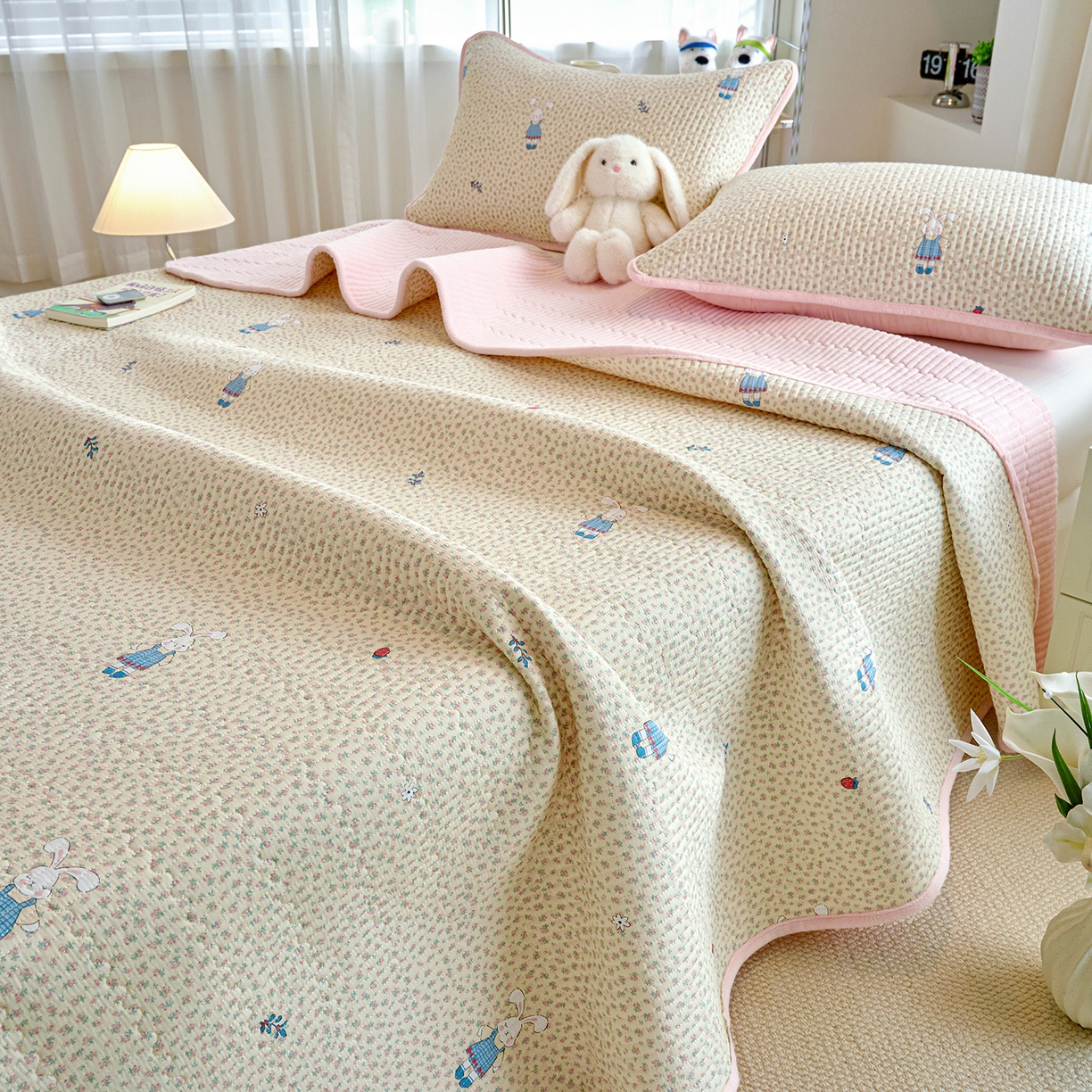 X猫先生 2025新品棉加绒床盖一面全棉一面牛奶绒床盖炕盖加厚床单床垫四季款 奶呼小兔（A棉B绒）