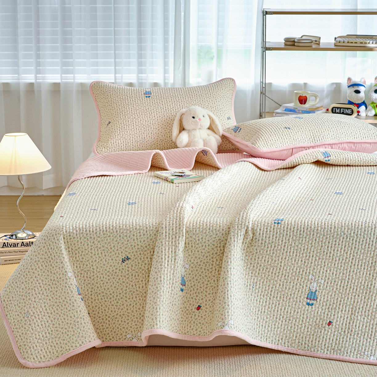 91家纺网 家纺一手货源 找家纺 X猫先生 2025新品棉加绒床盖一面全棉一面牛奶绒床盖炕盖加厚床单床垫四季款 奶呼小兔（A棉B绒）