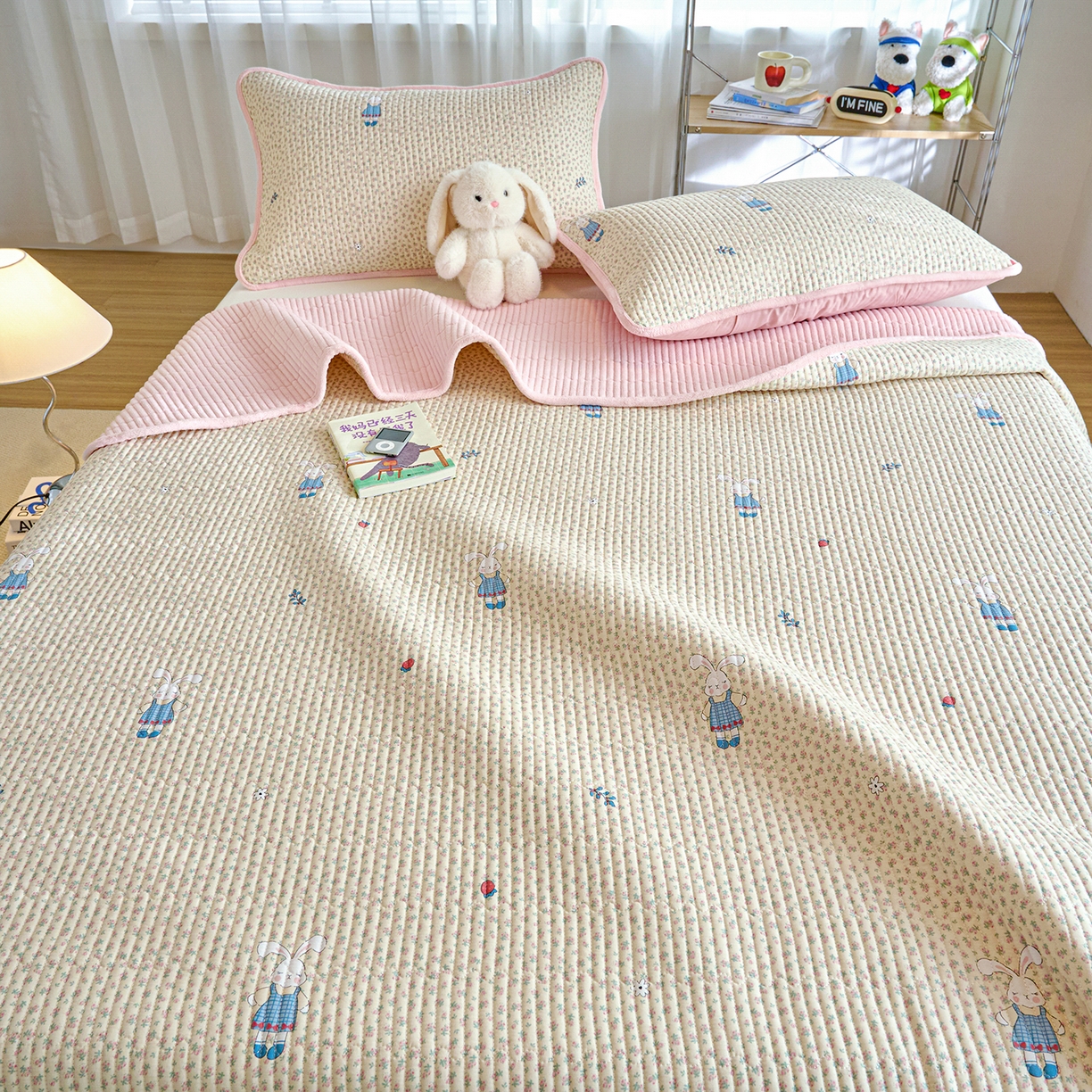 91家纺网 家纺一手货源 找家纺 X猫先生 2025新品棉加绒床盖一面全棉一面牛奶绒床盖炕盖加厚床单床垫四季款 奶呼小兔（A棉B绒）