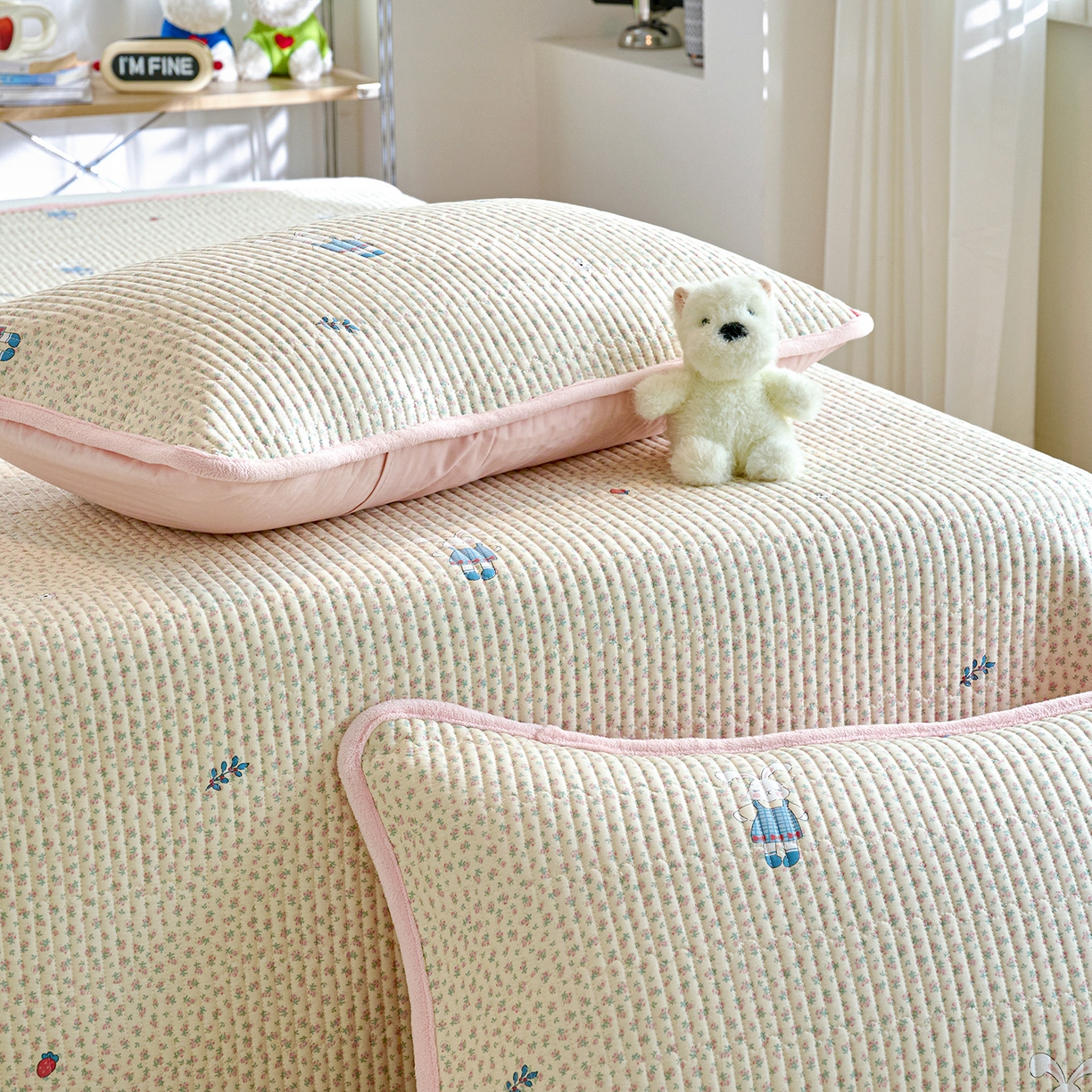 91家纺网 家纺一手货源 找家纺 X猫先生 2025新品棉加绒床盖一面全棉一面牛奶绒床盖炕盖加厚床单床垫四季款 奶呼小兔（A棉B绒）