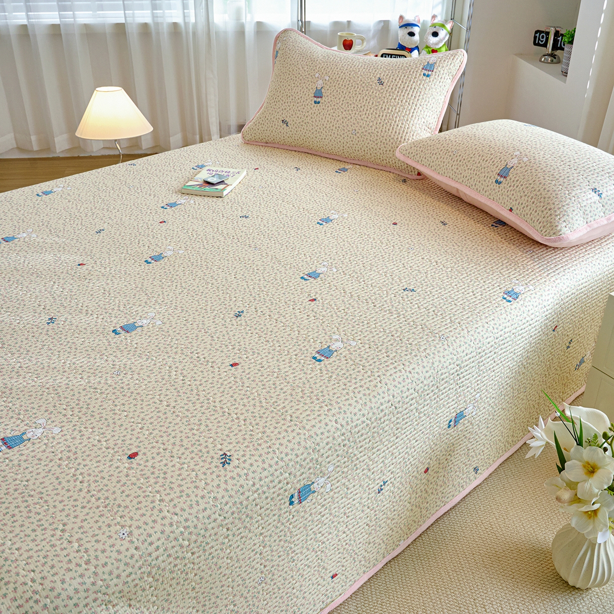 91家纺网 家纺一手货源 找家纺 X猫先生 2025新品棉加绒床盖一面全棉一面牛奶绒床盖炕盖加厚床单床垫四季款 奶呼小兔（A棉B绒）