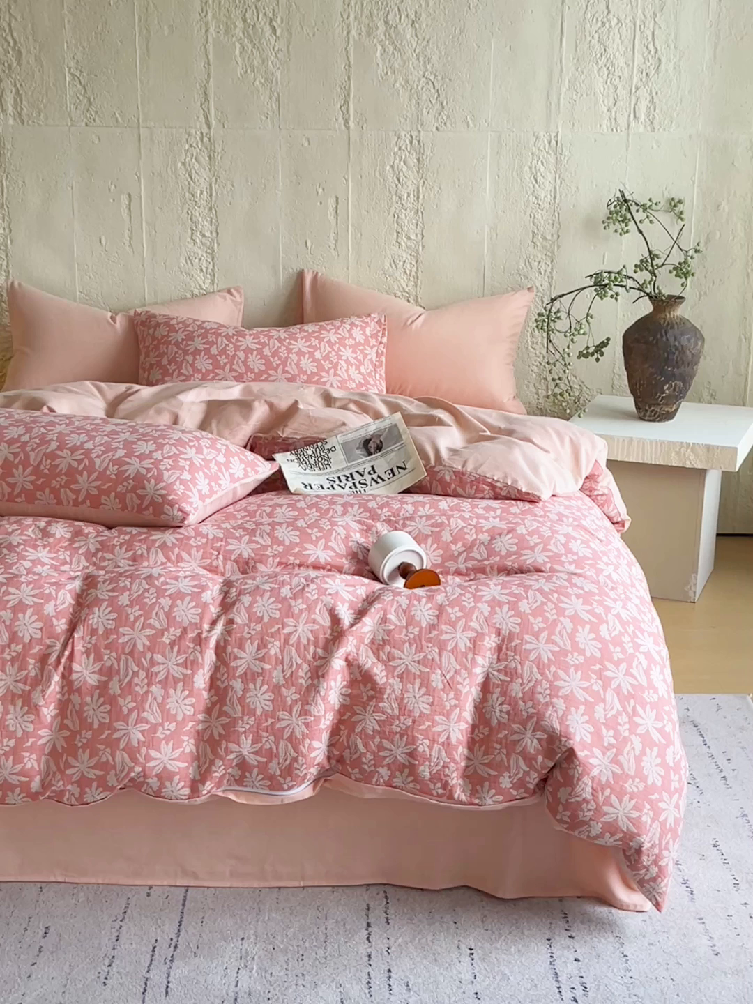 91家纺网 家纺一手货源 找家纺 佰亿莱 2026新款棉麻双层纱四件套 茉莉-粉