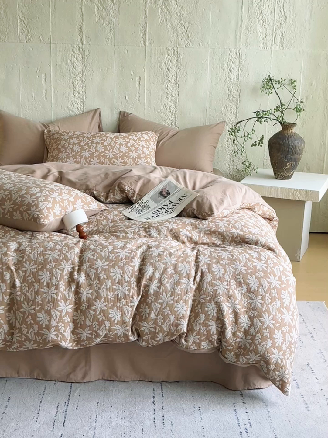 91家纺网 家纺一手货源 找家纺 佰亿莱 2026新款棉麻双层纱四件套 茉莉-卡其