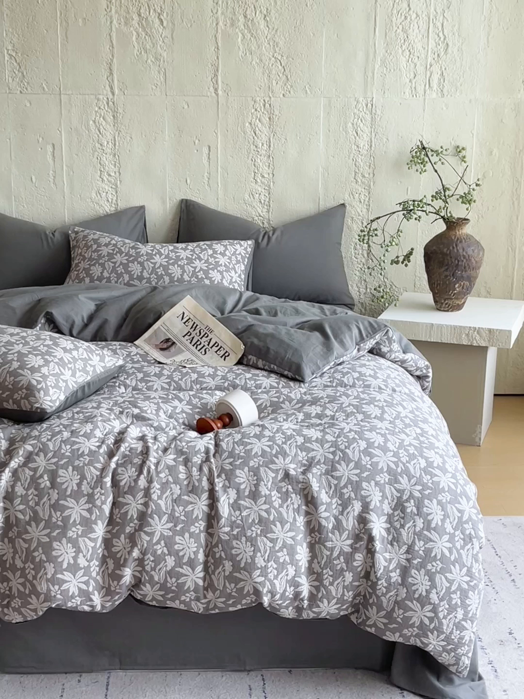 91家纺网 家纺一手货源 找家纺 佰亿莱 2026新款棉麻双层纱四件套 茉莉-深灰